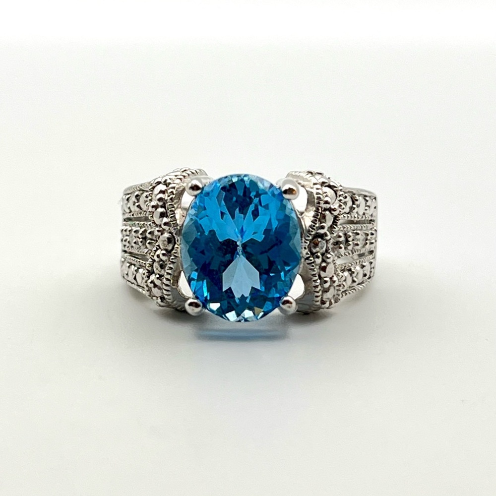 Blue Topaz Sterling Silver Ring Size 5 925 RJ Thailand